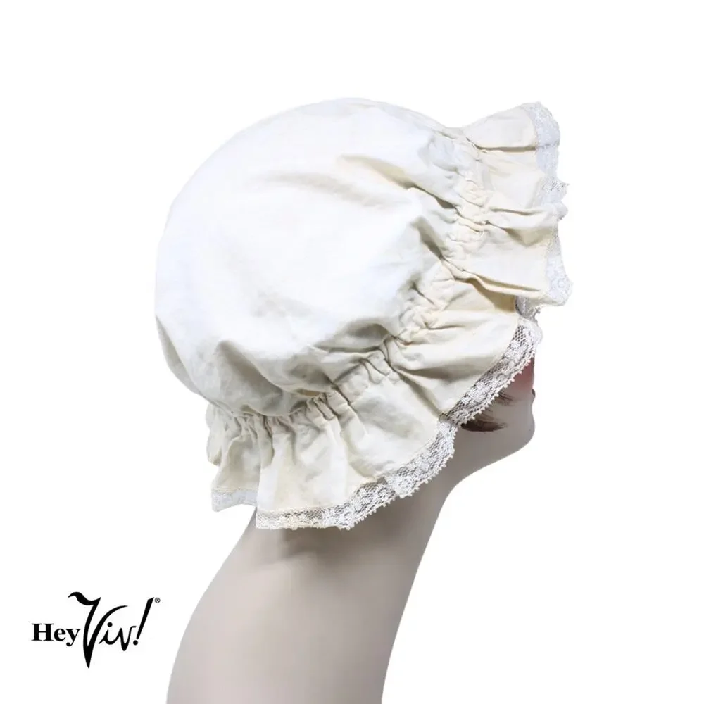 Vintage Off White Cotton Lace Trim Colonial or Victorian Maid Mop Cap - Hey Viv